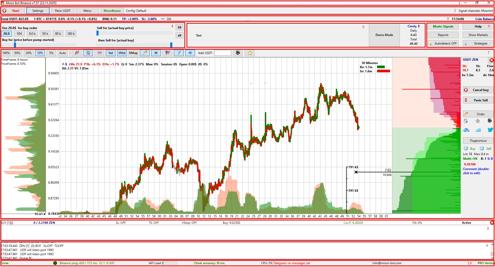 The main screen of the Moonbot terminal