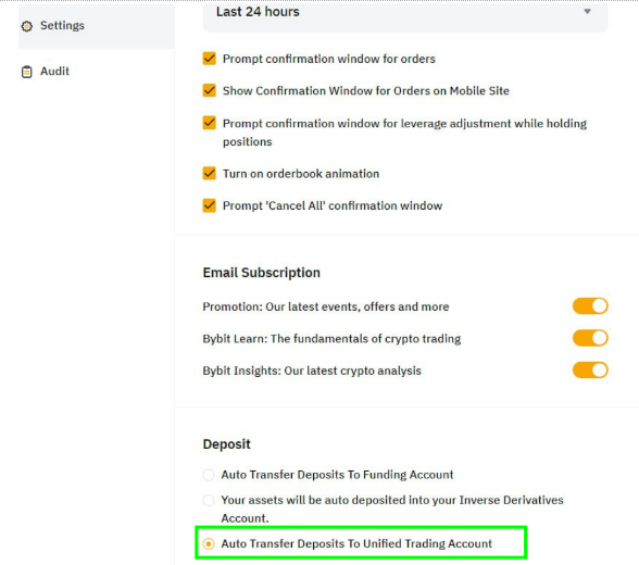 Auto Transfer Deposits window